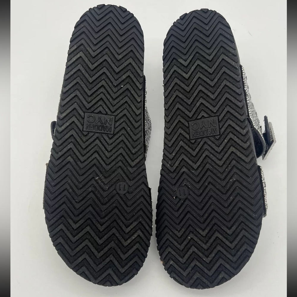 Madden NYC 11 Black Silver Bling Rhinestone Buckle Slip On Slides Sandals Shoes - Picture 7 of 9